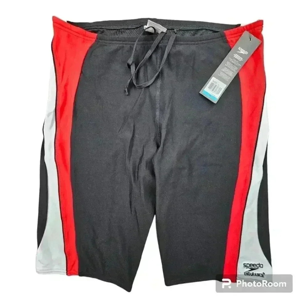 Mens Speedo Endurance Train III Tech Jammer Swim Trunks Black,Red &White Sz 36